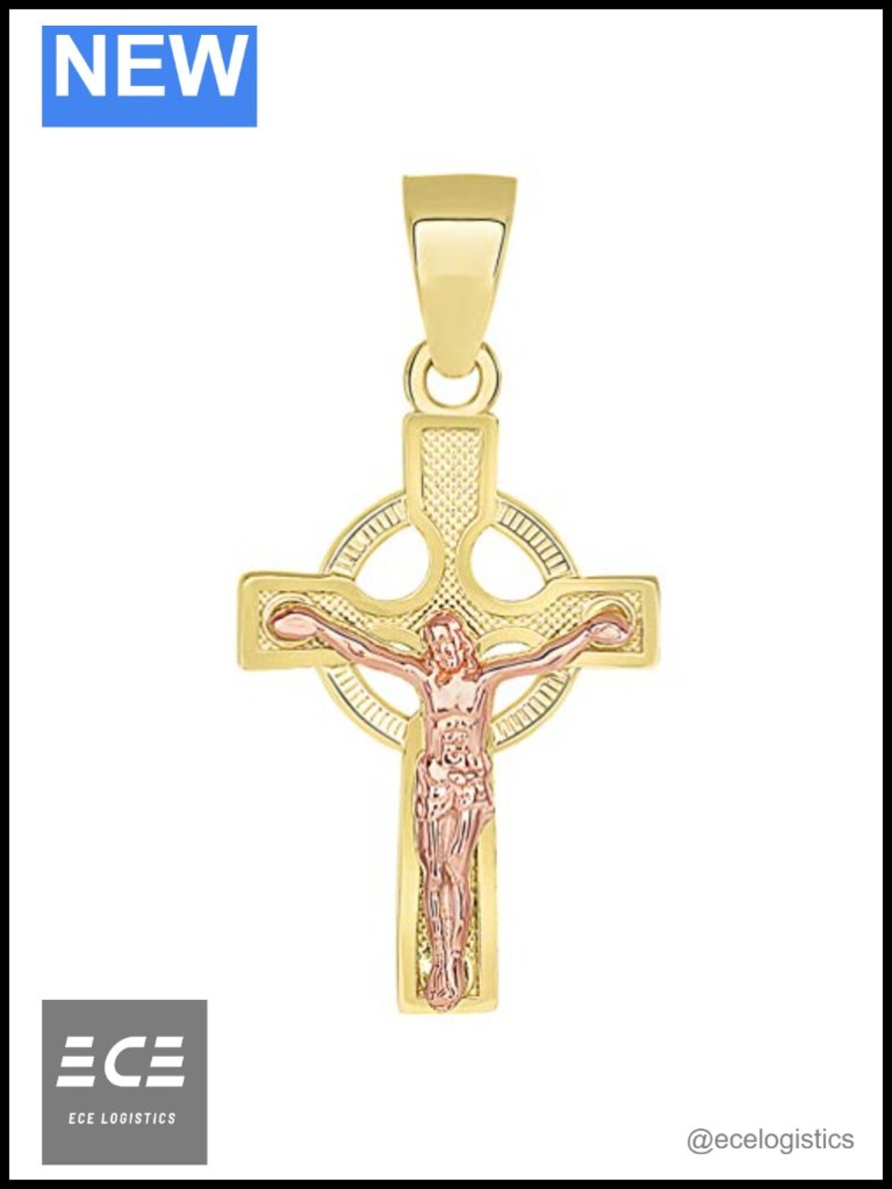 14k Yellow Rose Gold Small Celtic Cross Crucifix Pendant Handmade USA